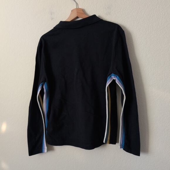 Ted Baker Polo Shirt Size 3 Medium Long Sleeve Side Seam Striped Navy Blue - Picture 6 of 10